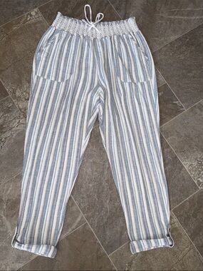 Rewash  LinenRayon blend Striped Smocked Waist Casual Pants  Med  EUC